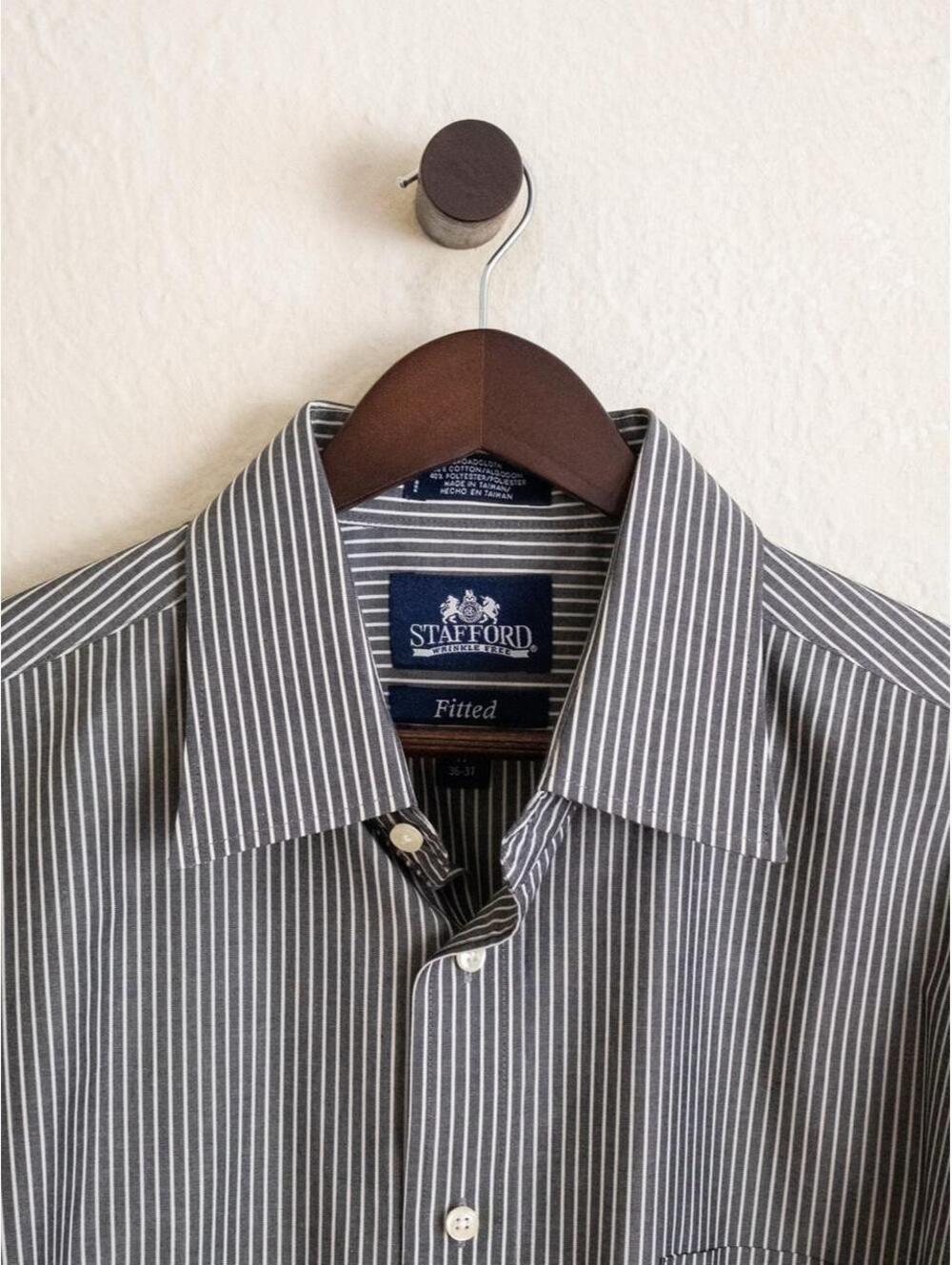 Stafford Gray Striped Fitted Dress Shirt